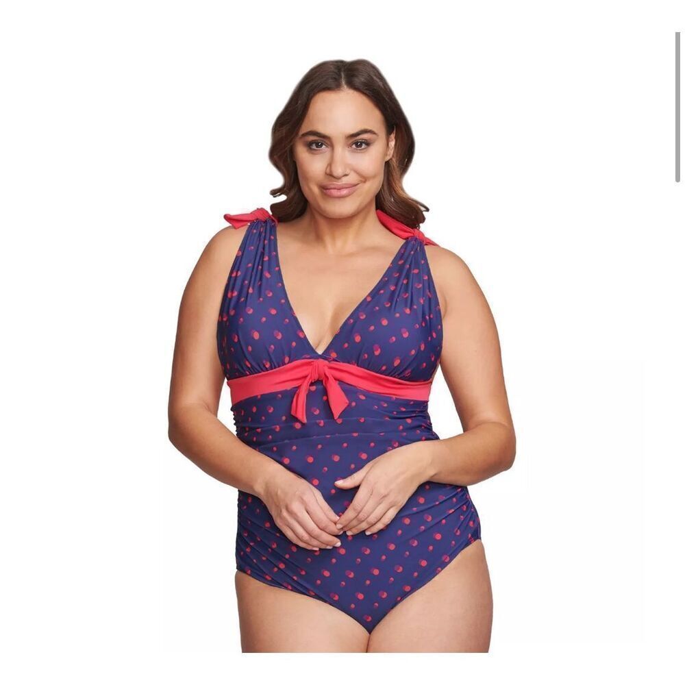 Mazu Swim Dot Tummy Control Navy Blue Pink Size 20W See Description
